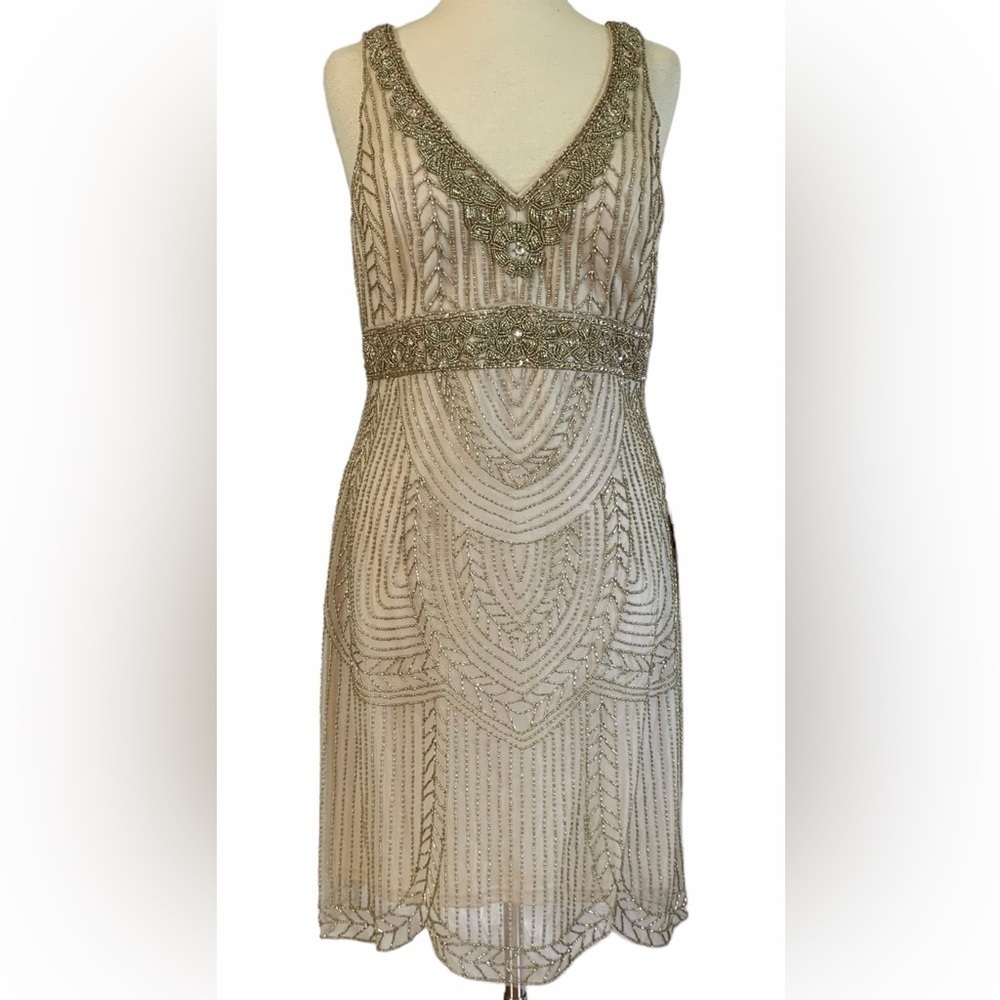 SUE WONG 2 champagne beaded formal bridal cocktail dress NEW